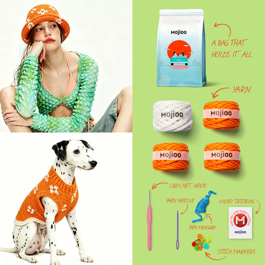 crochet matching set DIY kit in Amber Orange, complete set | mojioo