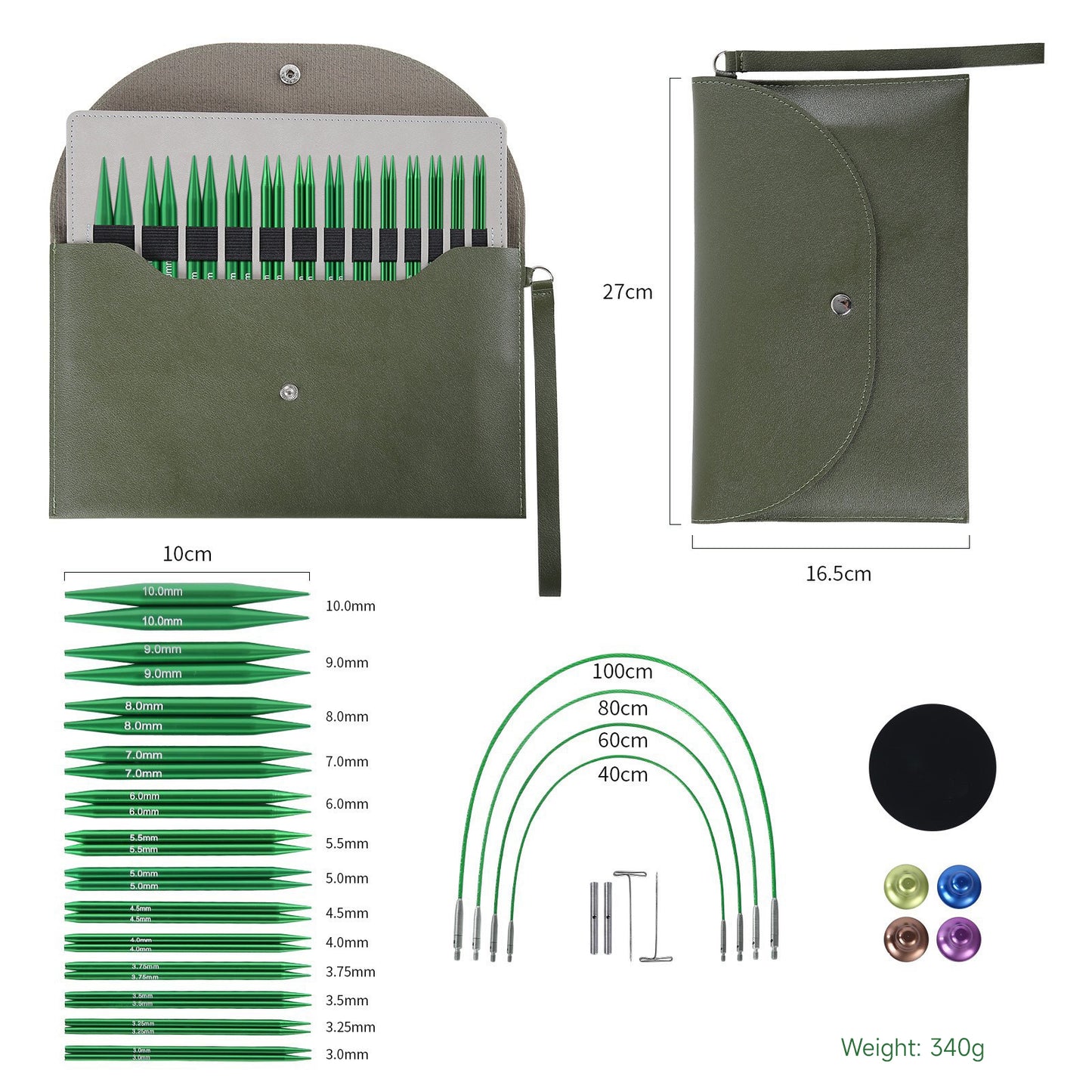 Interchangeable Circular Knitting Needles Full Kit - Green