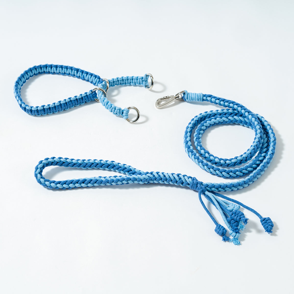 Blue Set Flatlay - Round-Braid Stride Leash Kit